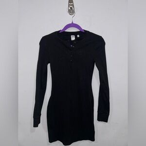 TNA Aritzia Homestretch Henley Ribbed Dress Black Small